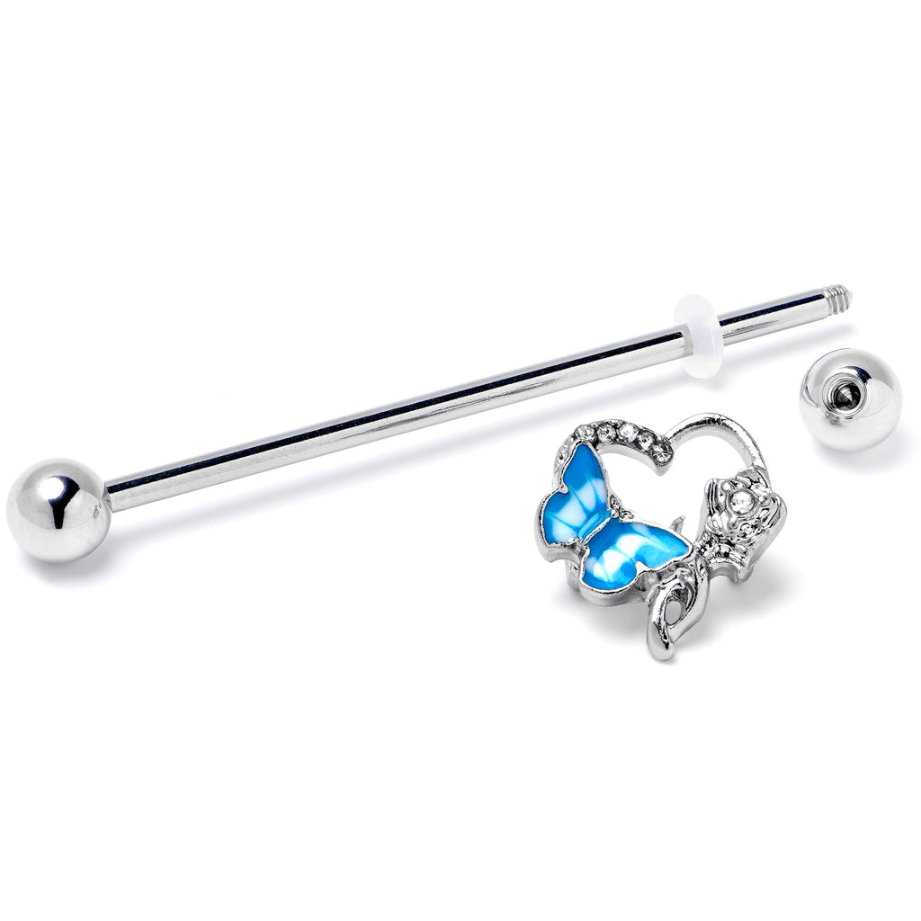 BodyCandy 14G Clear Gem Butterfly Flower Blue Industrial Barbell 38mm — back view