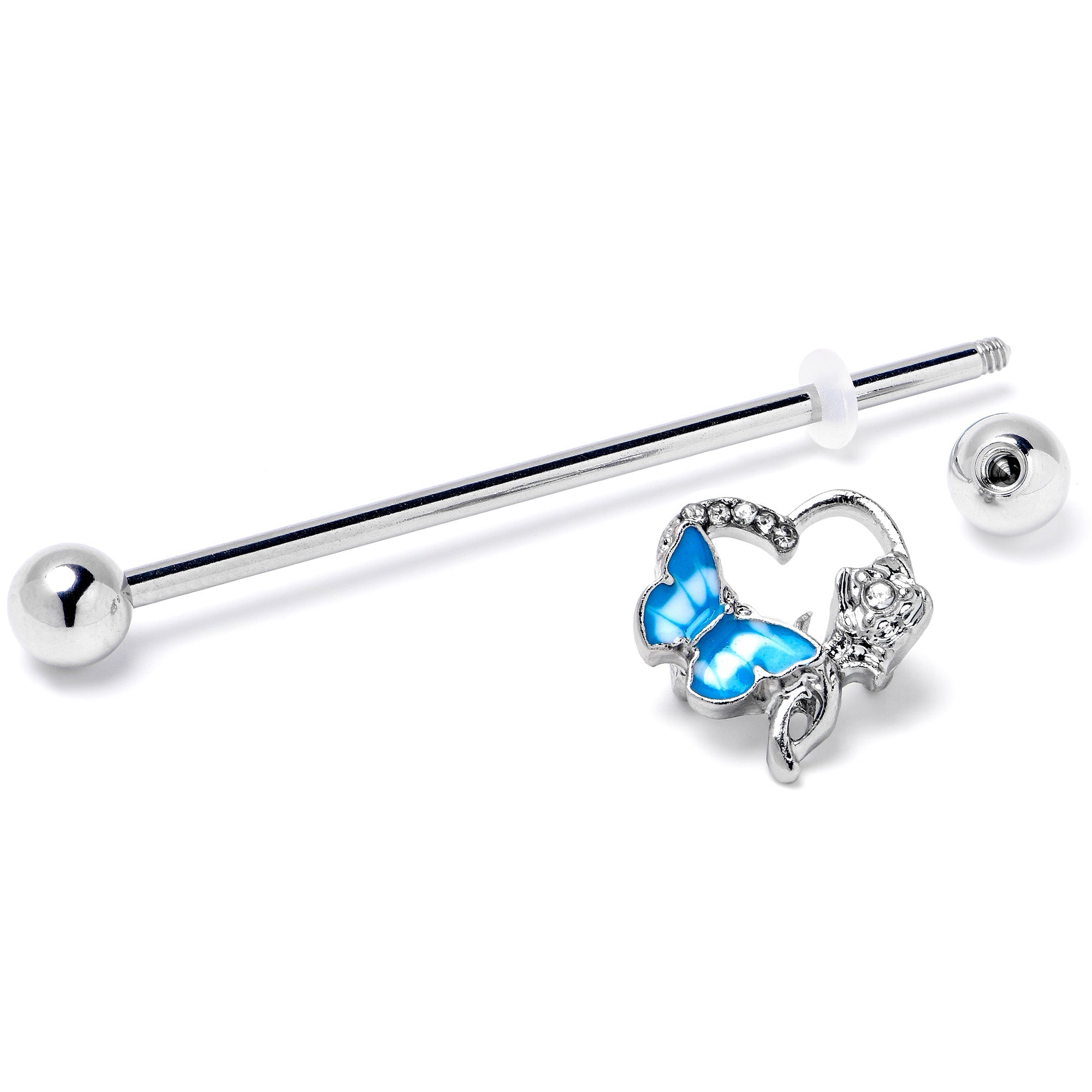 BodyCandy 14G Clear Gem Butterfly Flower Blue Industrial Barbell 38mm — back view