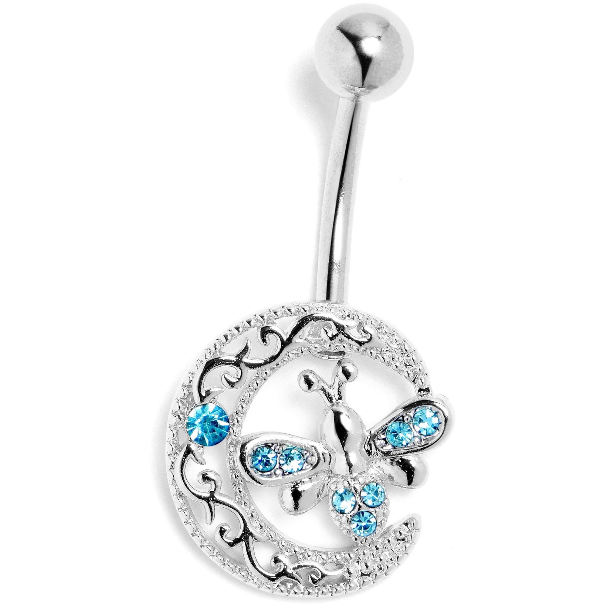 BodyCandy Blue Gem Lunar Dragonfly Dangle Belly Ring — lifestyle context