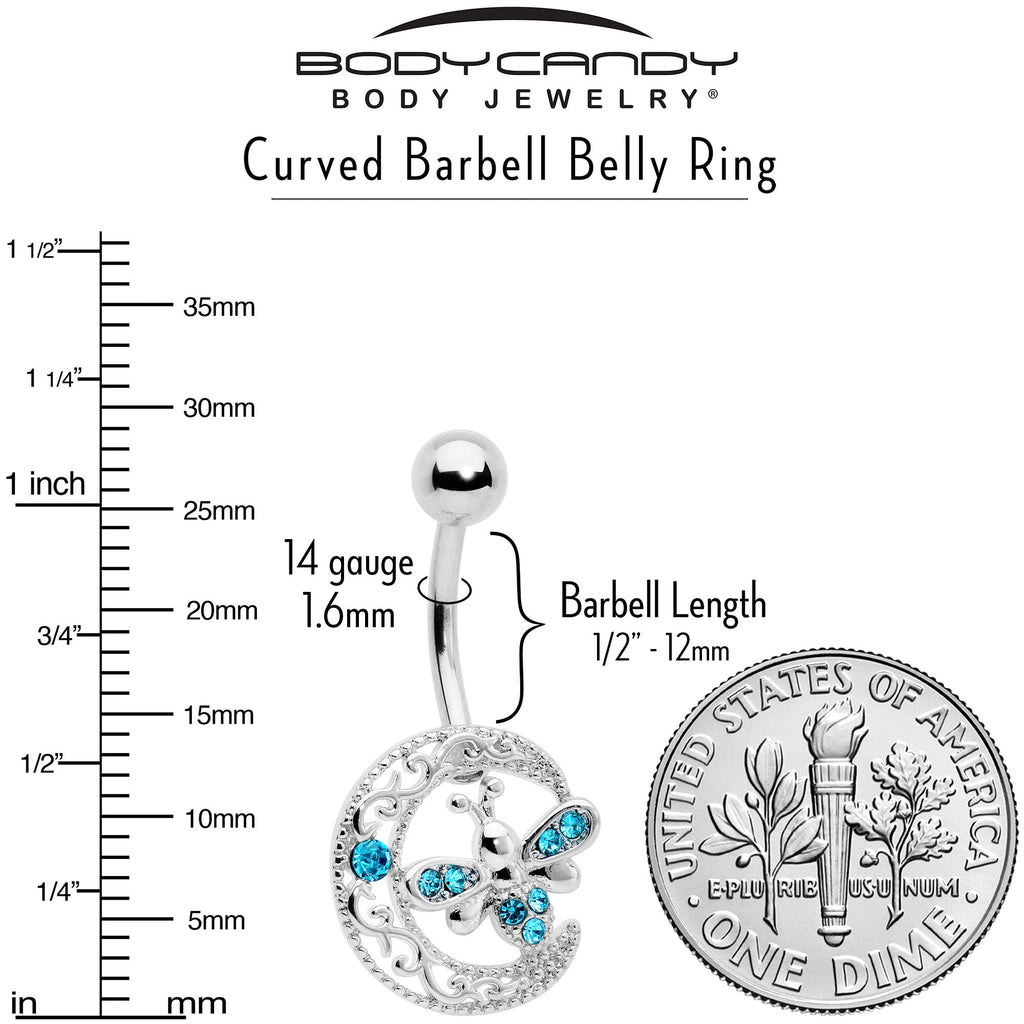 BodyCandy Blue Gem Lunar Dragonfly Dangle Belly Ring — alternative angle