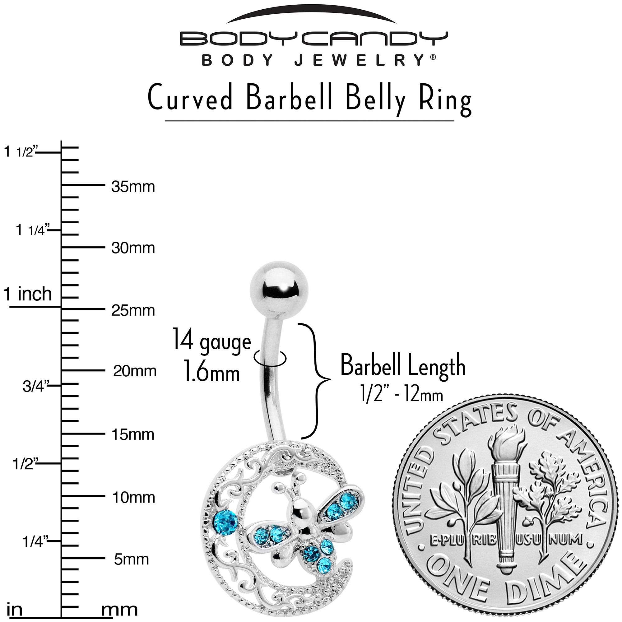 BodyCandy Blue Gem Lunar Dragonfly Dangle Belly Ring — alternative angle