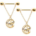 BodyCandy 14G 3/4 Clear Gem Gold Tone Lunar Dragonfly Dangle Nipple Ring Set — main product shot
