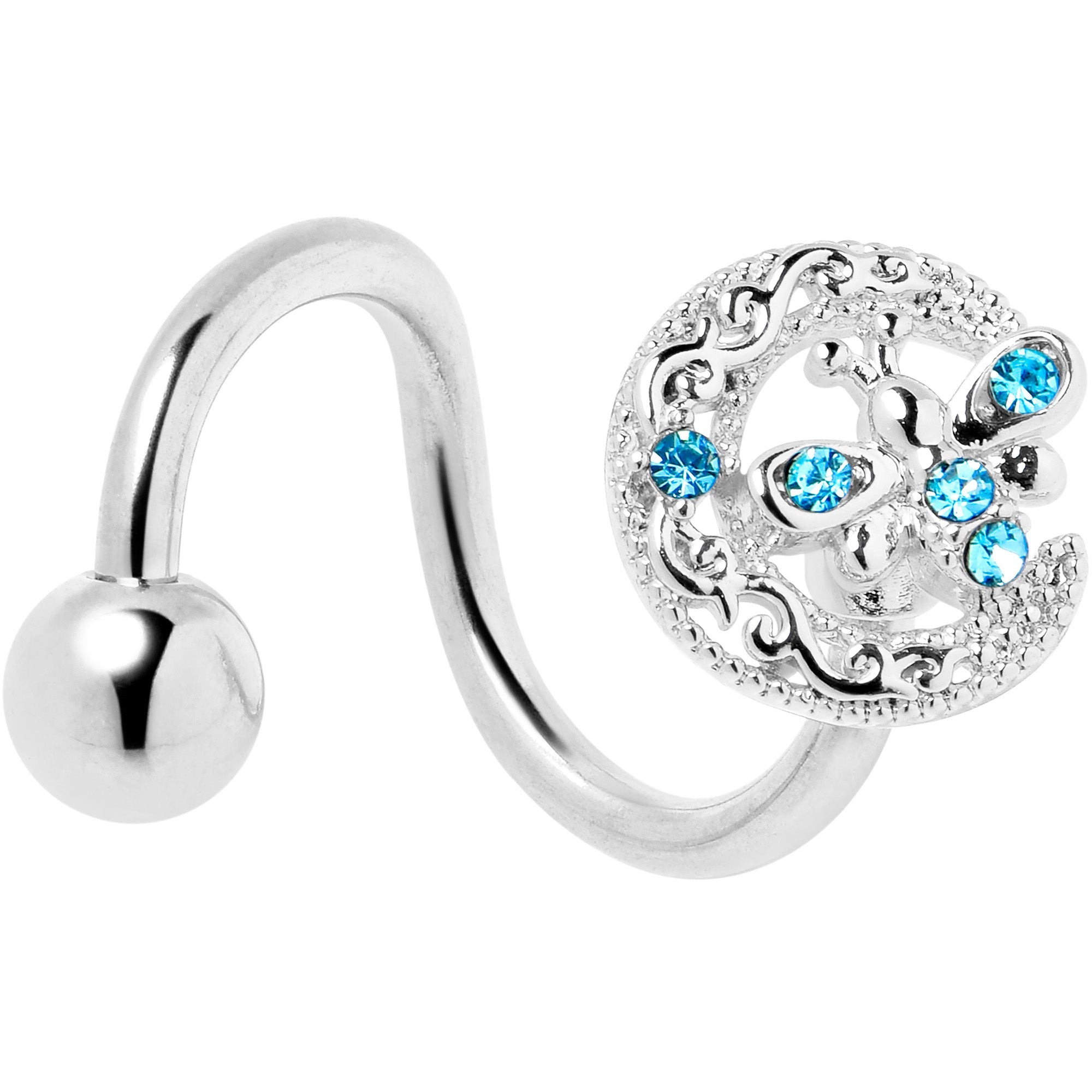 BodyCandy Blue Gem Lunar Dragonfly Spiral Twister Belly Ring — main product shot
