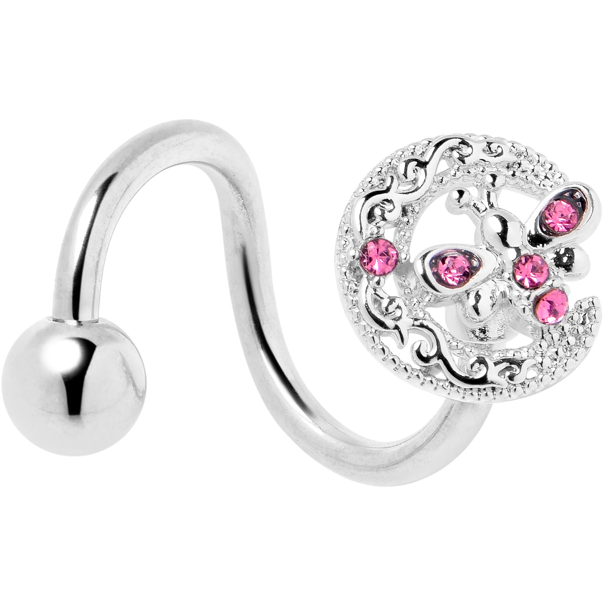 BodyCandy Pink Gem Lunar Dragonfly Spiral Twister Belly Ring — main product shot