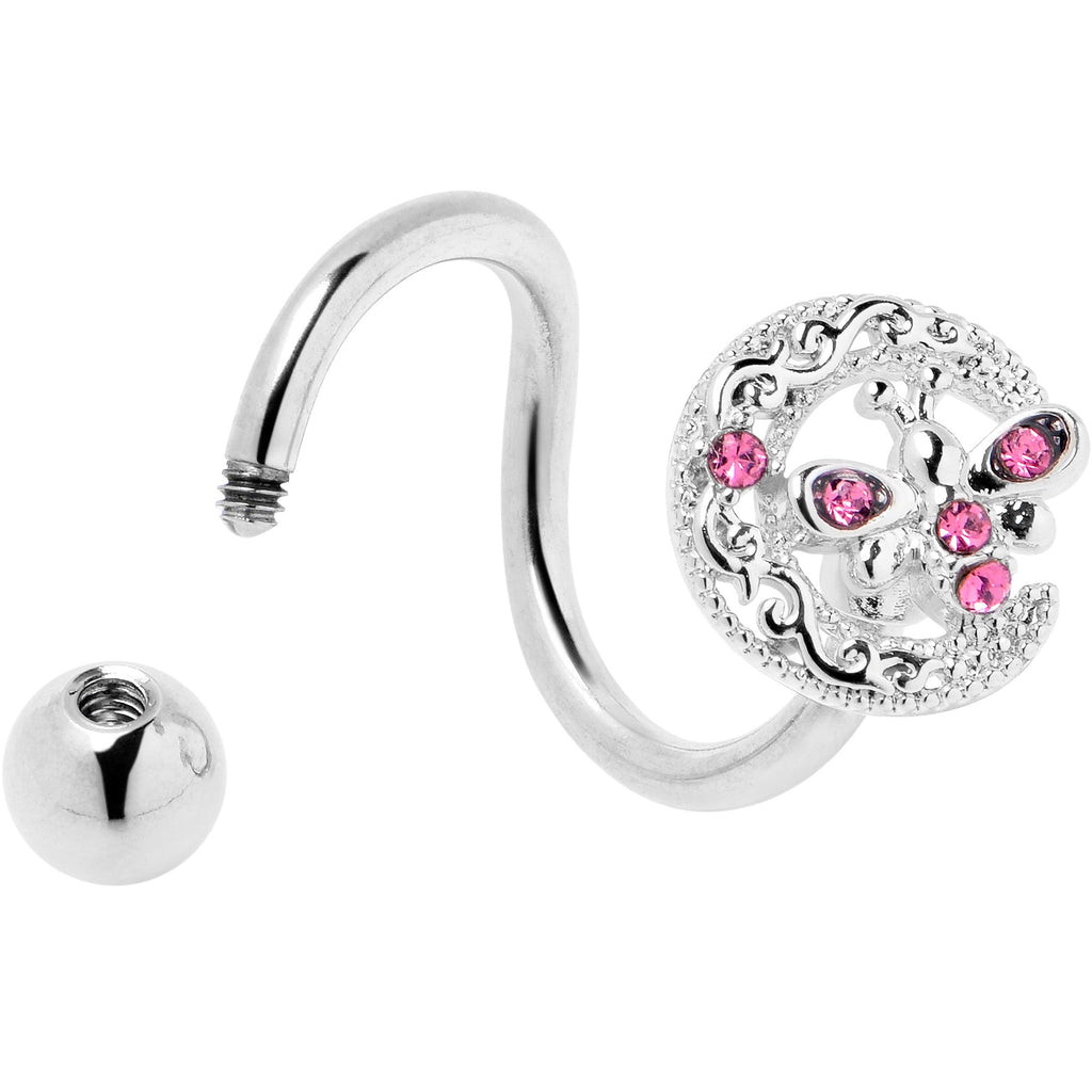 BodyCandy Pink Gem Lunar Dragonfly Spiral Twister Belly Ring — detail close-up