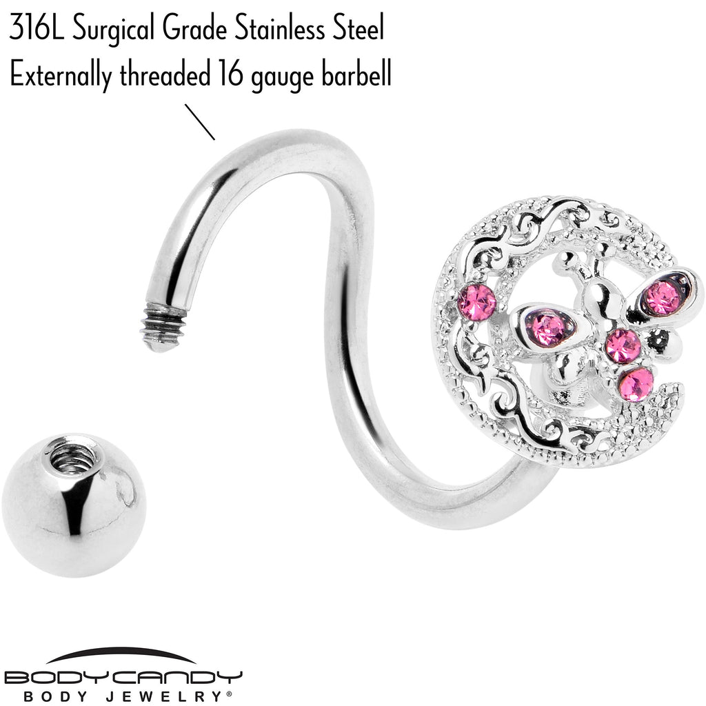 BodyCandy Pink Gem Lunar Dragonfly Spiral Twister Belly Ring — side view