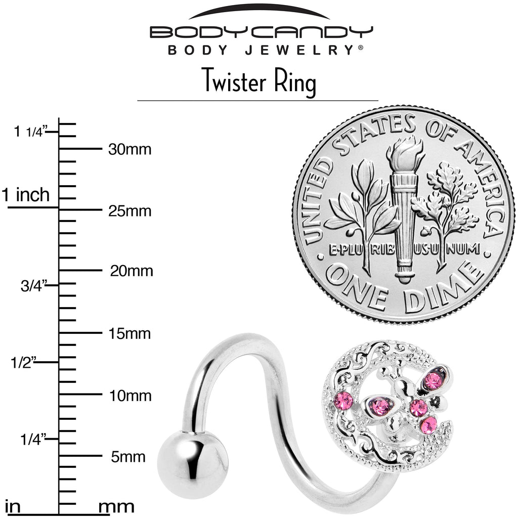 BodyCandy Pink Gem Lunar Dragonfly Spiral Twister Belly Ring — back view