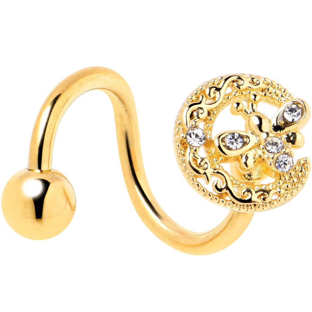 BodyCandy Clear Gem Gold Tone Lunar Dragonfly Spiral Twister Belly Ring — main product shot