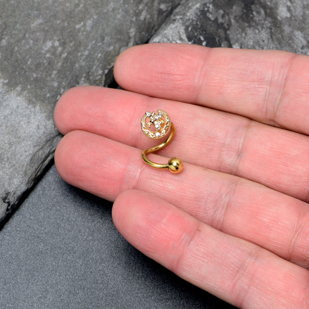 BodyCandy Clear Gem Gold Tone Lunar Dragonfly Spiral Twister Belly Ring — lifestyle context