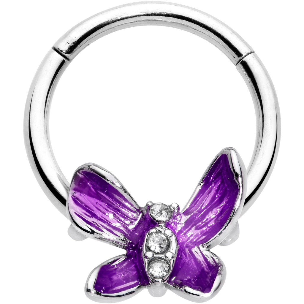 BodyCandy 16G 3/8 Clear Gem Chunky Butterfly Purple Hinged Segment Ring — main product shot