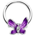 BodyCandy 16G 3/8 Clear Gem Chunky Butterfly Purple Hinged Segment Ring — main product shot