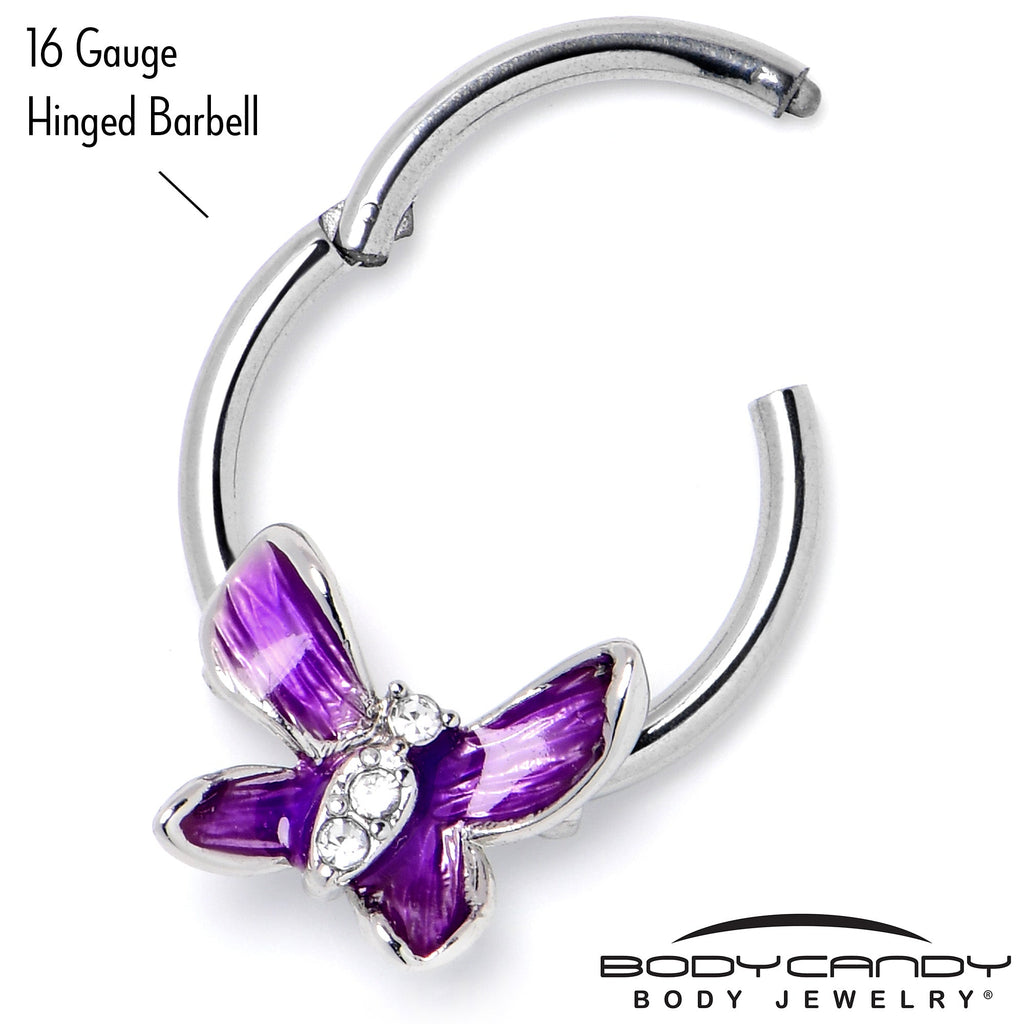 BodyCandy 16G 3/8 Clear Gem Chunky Butterfly Purple Hinged Segment Ring — alternative angle