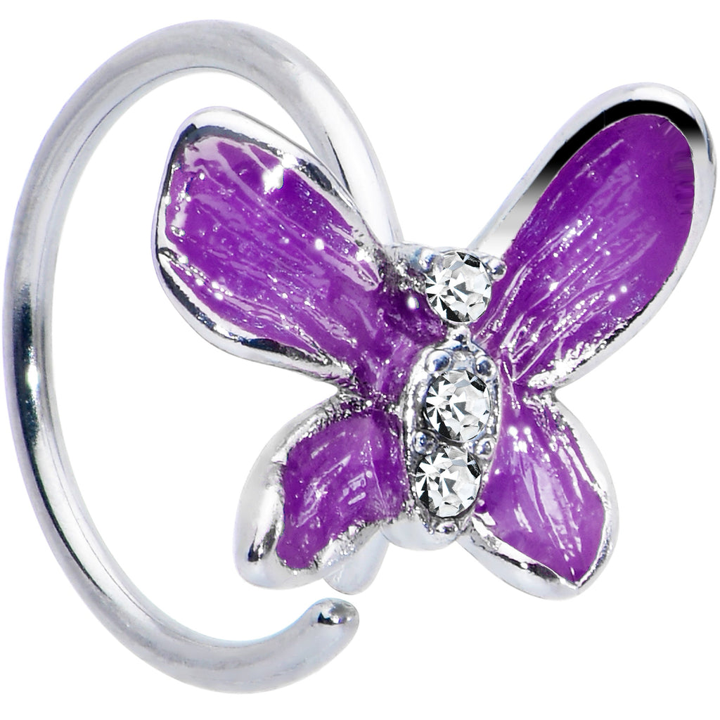 BodyCandy 20G 5/16 Clear Gem Chunky Butterfly Purple Nose Hoop — main product shot