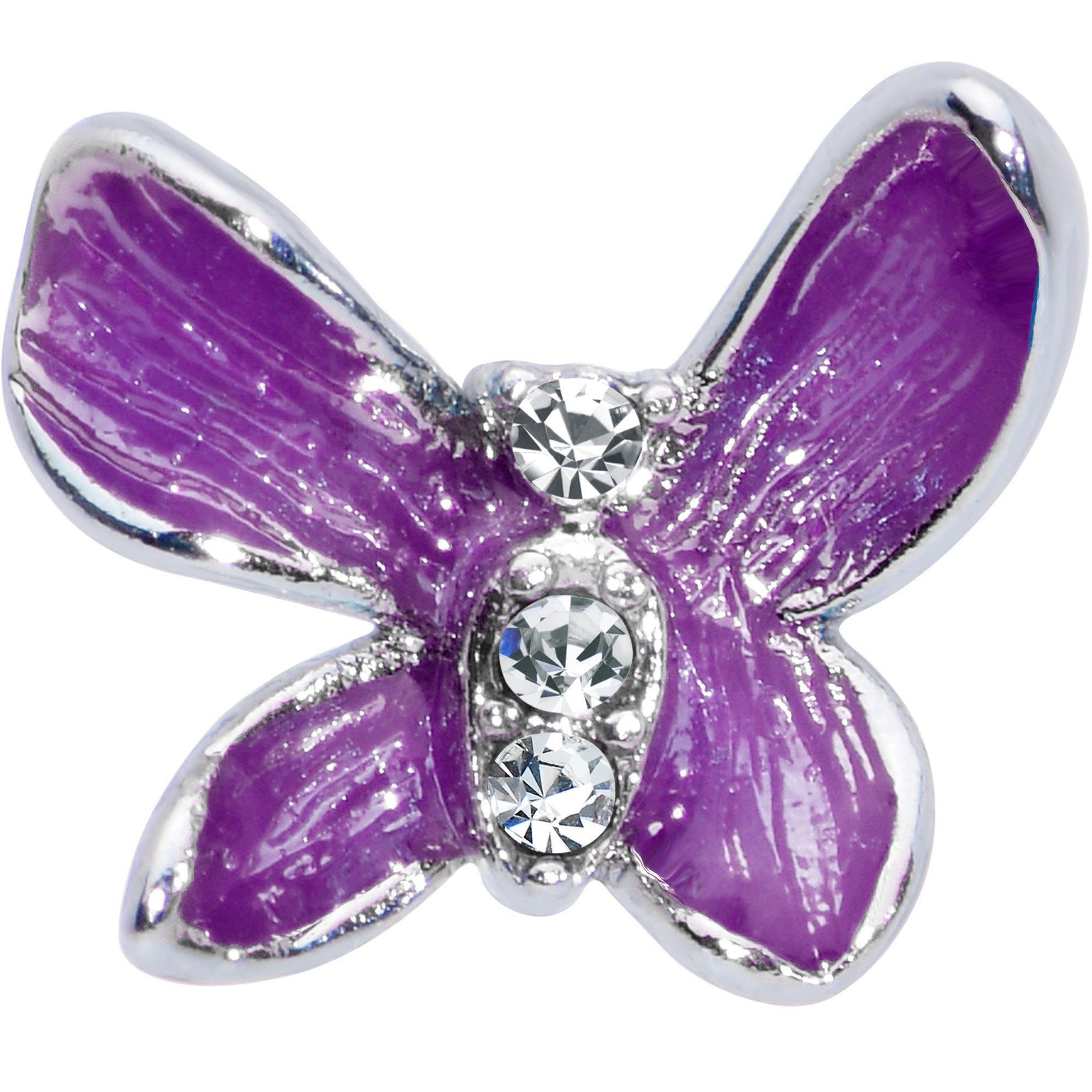 BodyCandy 20G 5/16 Clear Gem Chunky Butterfly Purple Nose Hoop — detail close-up