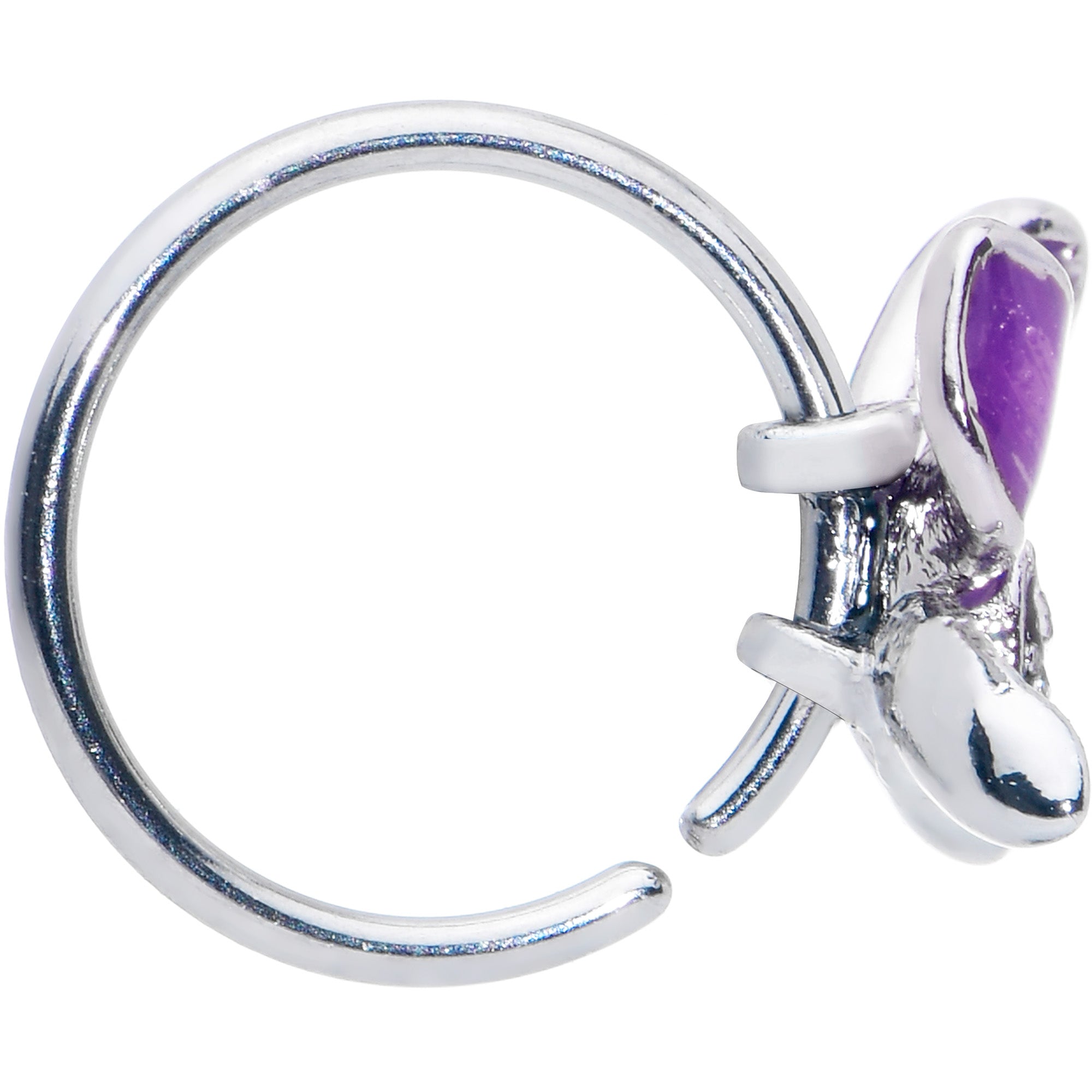 BodyCandy 20G 5/16 Clear Gem Chunky Butterfly Purple Nose Hoop — lifestyle context