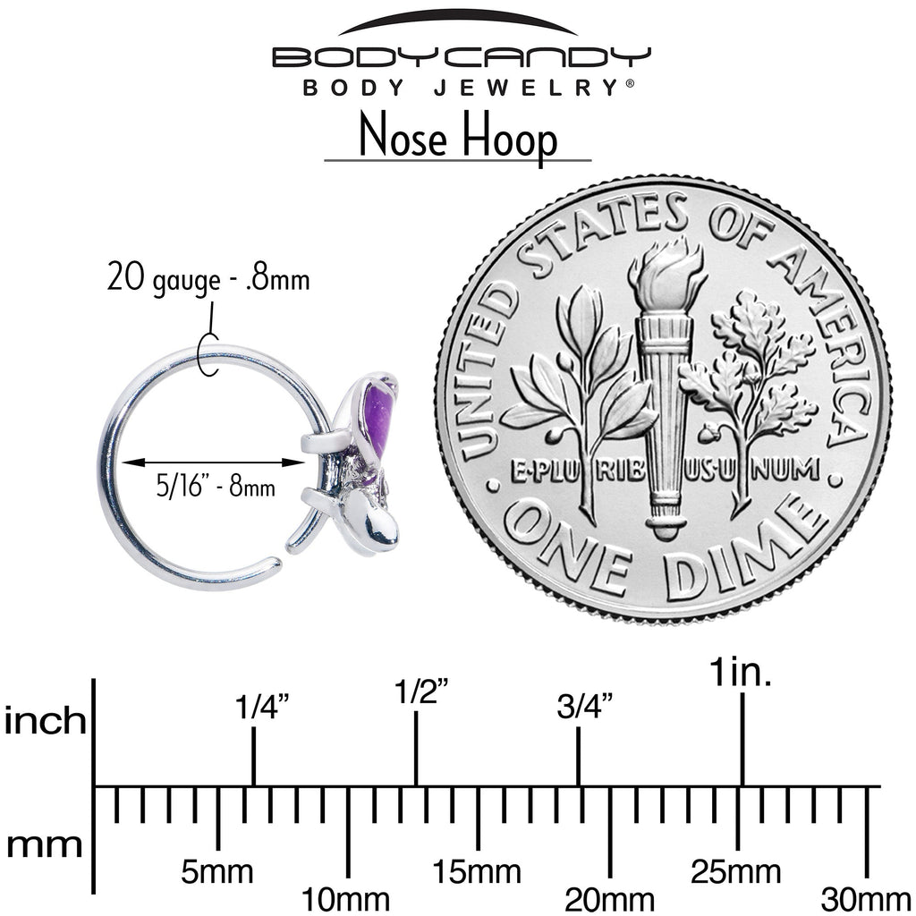 BodyCandy 20G 5/16 Clear Gem Chunky Butterfly Purple Nose Hoop — alternative angle