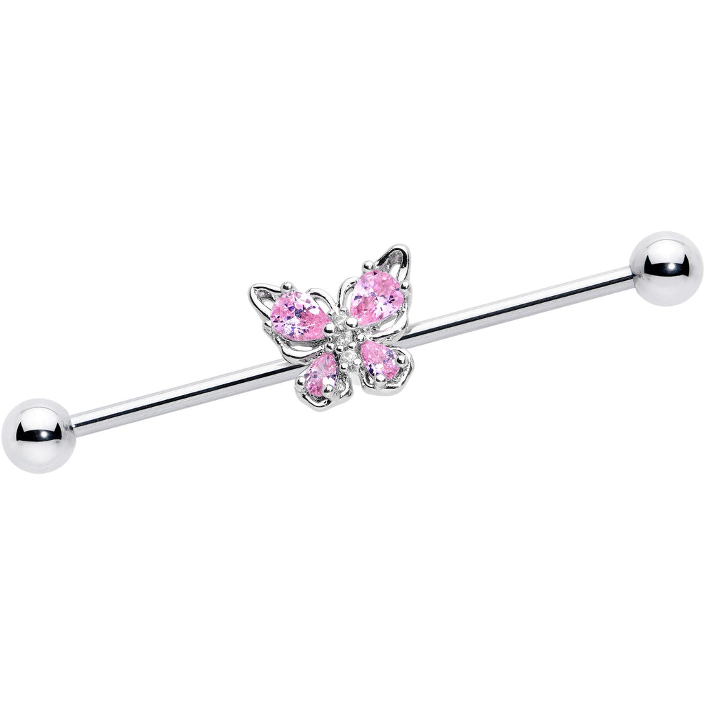BodyCandy 14G Pink Gem Baroque Beauty Butterfly Industrial Barbell 38mm — main product shot