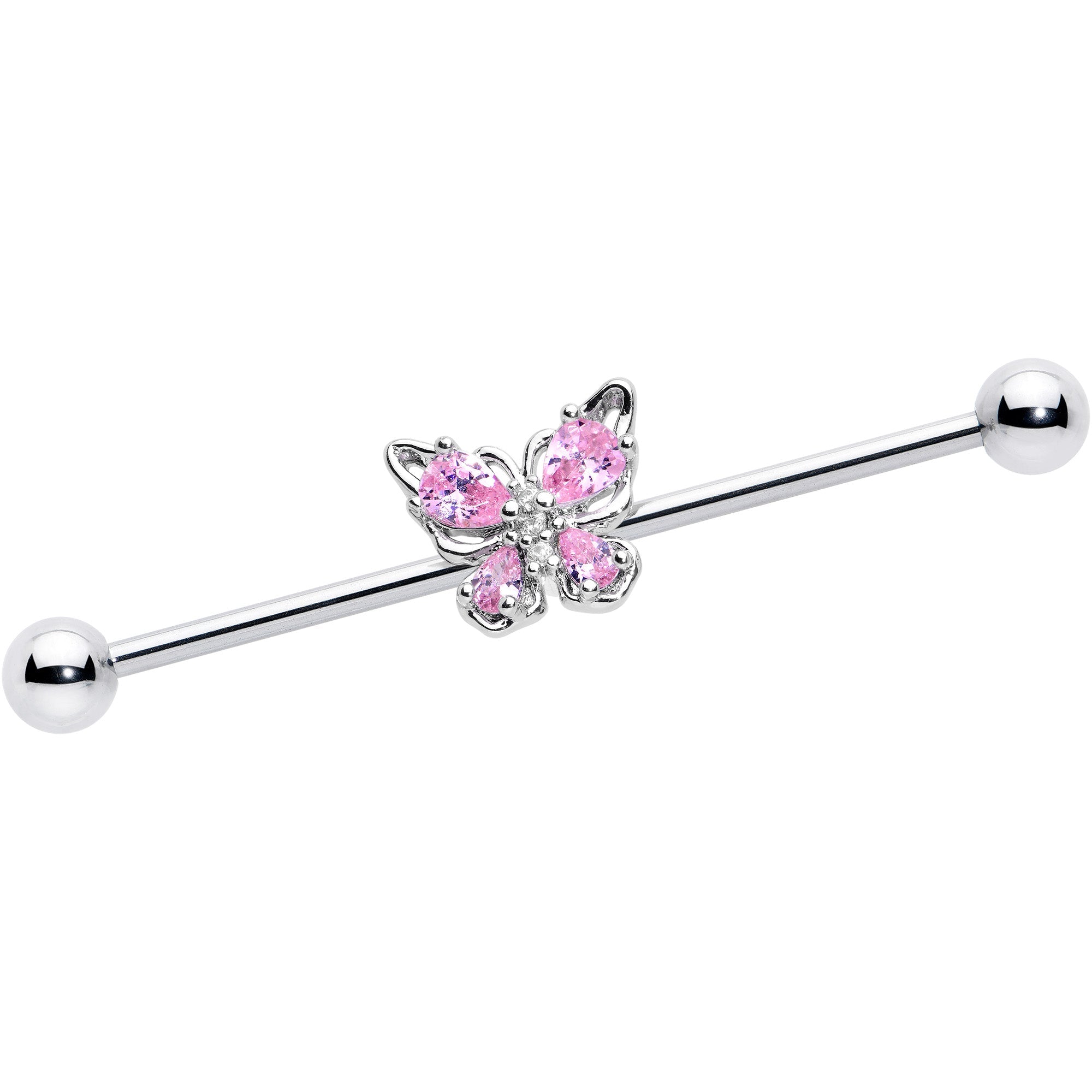 BodyCandy 14G Pink Gem Baroque Beauty Butterfly Industrial Barbell 38mm — main product shot