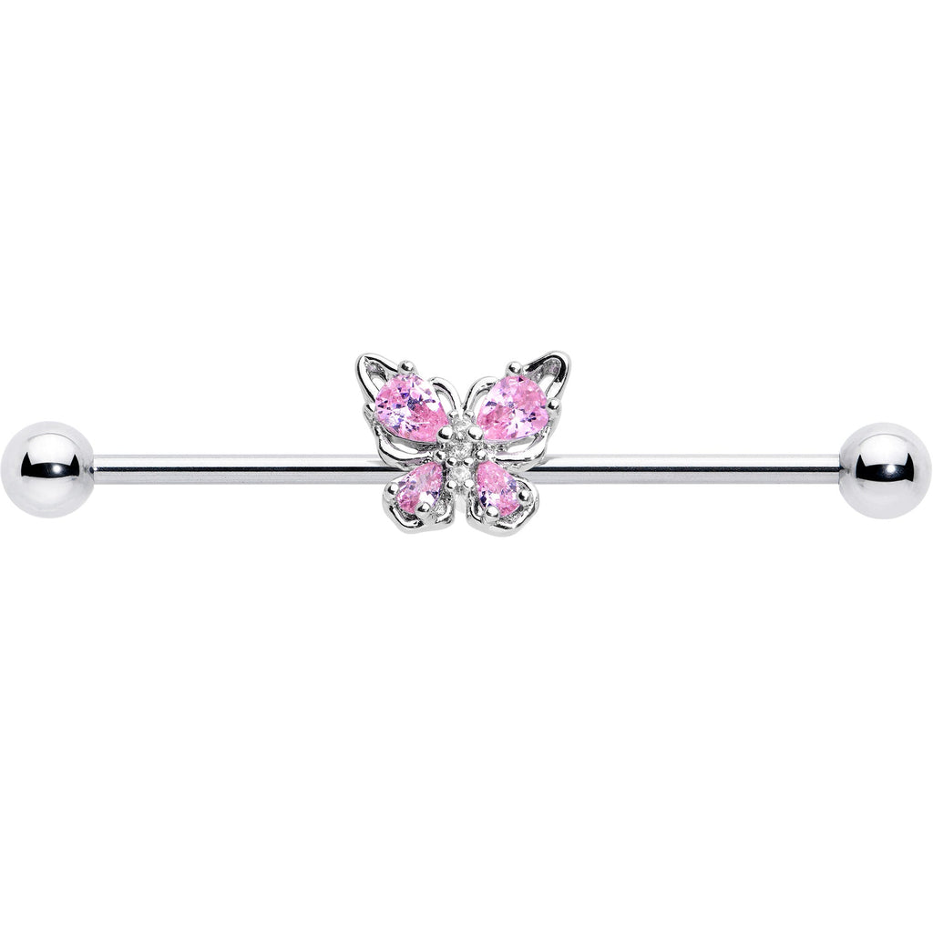 BodyCandy 14G Pink Gem Baroque Beauty Butterfly Industrial Barbell 38mm — detail close-up