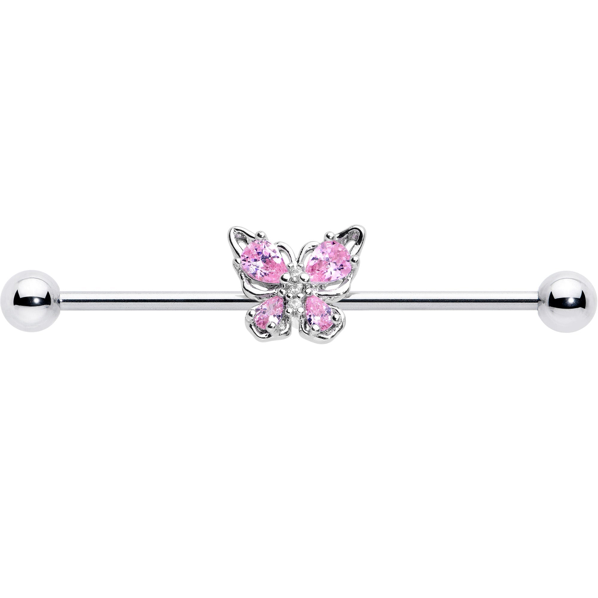 BodyCandy 14G Pink Gem Baroque Beauty Butterfly Industrial Barbell 38mm — detail close-up