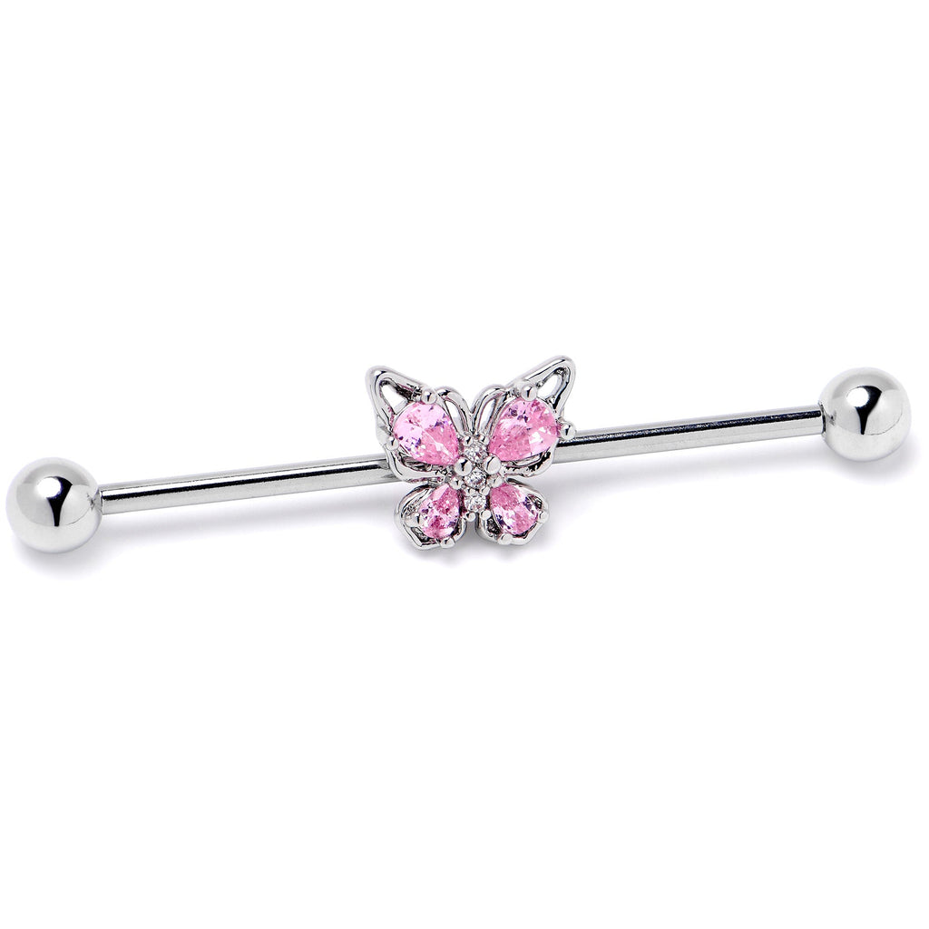 BodyCandy 14G Pink Gem Baroque Beauty Butterfly Industrial Barbell 38mm — side view