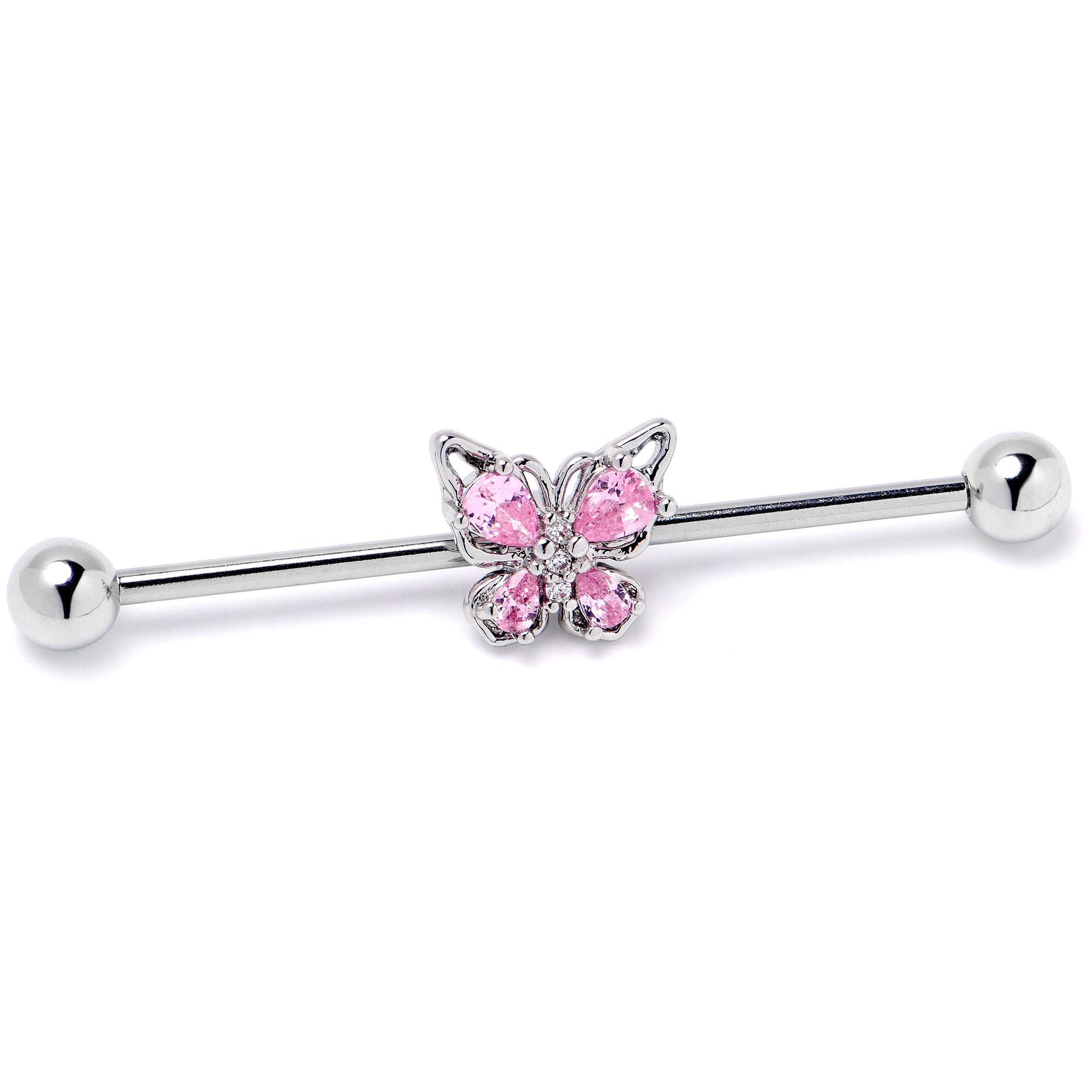 BodyCandy 14G Pink Gem Baroque Beauty Butterfly Industrial Barbell 38mm — side view