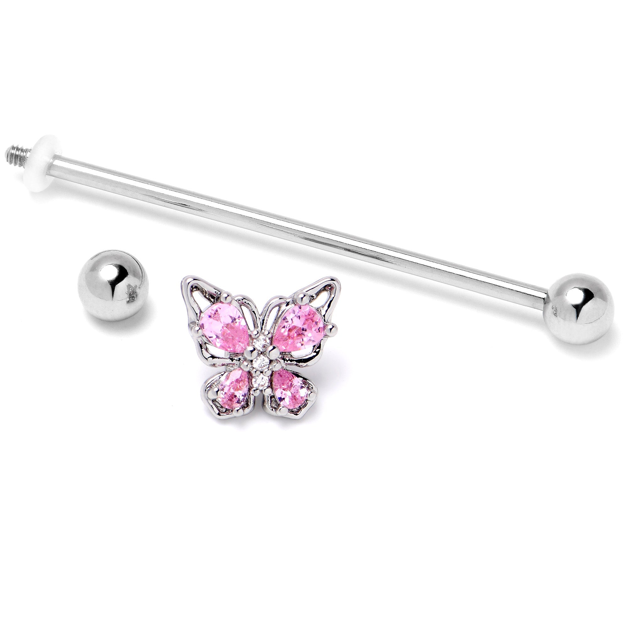 BodyCandy 14G Pink Gem Baroque Beauty Butterfly Industrial Barbell 38mm — back view
