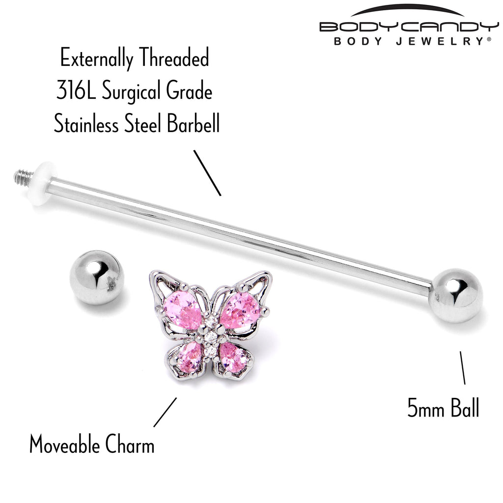 BodyCandy 14G Pink Gem Baroque Beauty Butterfly Industrial Barbell 38mm — alternative angle