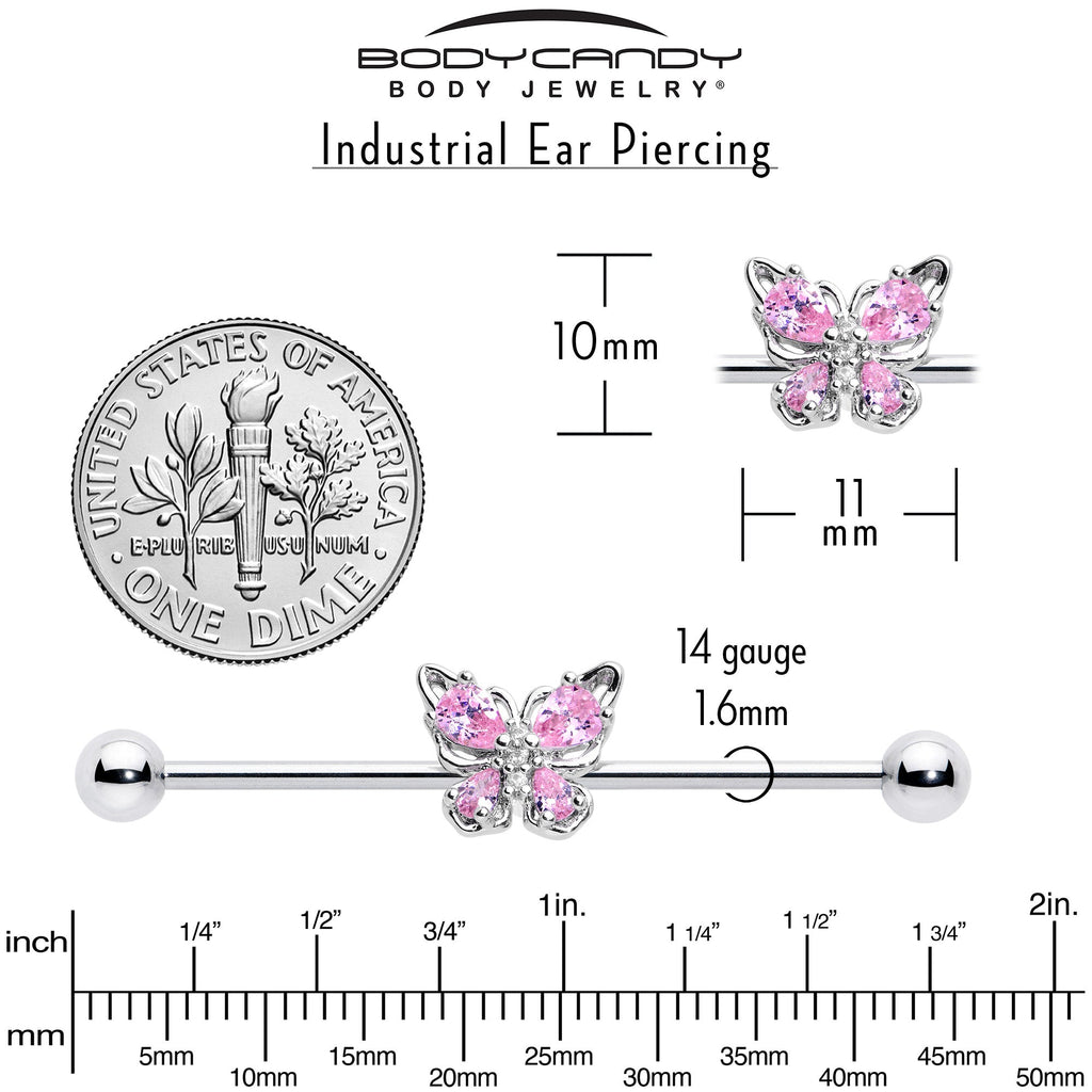 BodyCandy 14G Pink Gem Baroque Beauty Butterfly Industrial Barbell 38mm — in-use photo