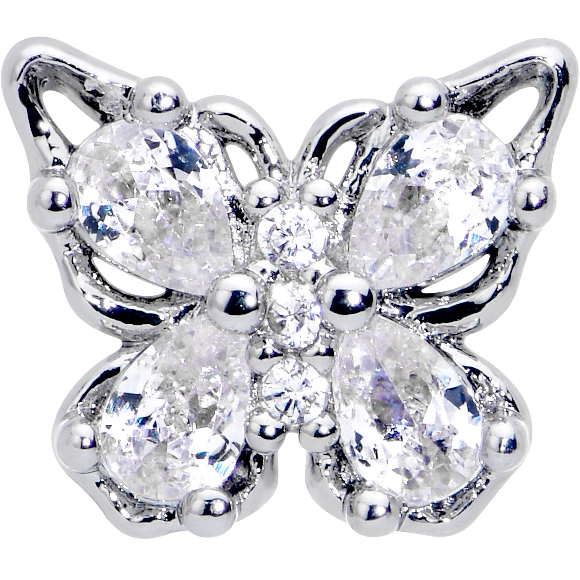 BodyCandy 16G 1/4 Clear Gem Baroque Beauty Butterfly Cartilage Tragus Earring — detail close-up