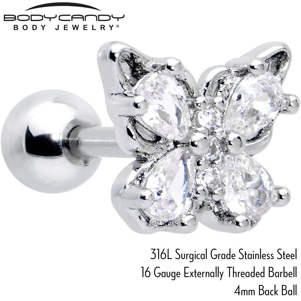 BodyCandy 16G 1/4 Clear Gem Baroque Beauty Butterfly Cartilage Tragus Earring — back view