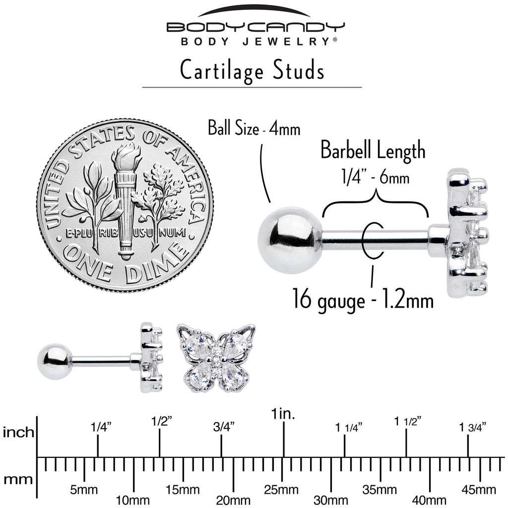BodyCandy 16G 1/4 Clear Gem Baroque Beauty Butterfly Cartilage Tragus Earring — alternative angle