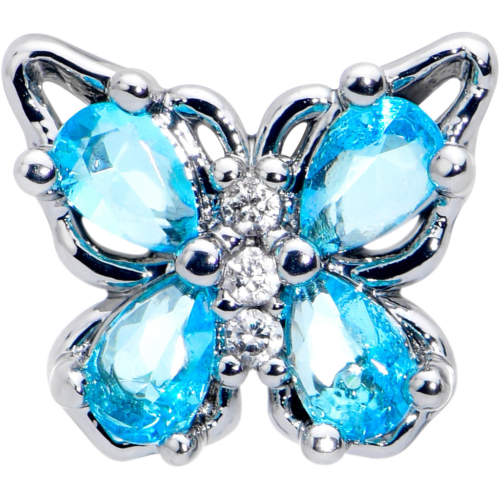 BodyCandy 16G 5/16 Blue Gem Baroque Butterfly Internally Threaded Labret — detail close-up