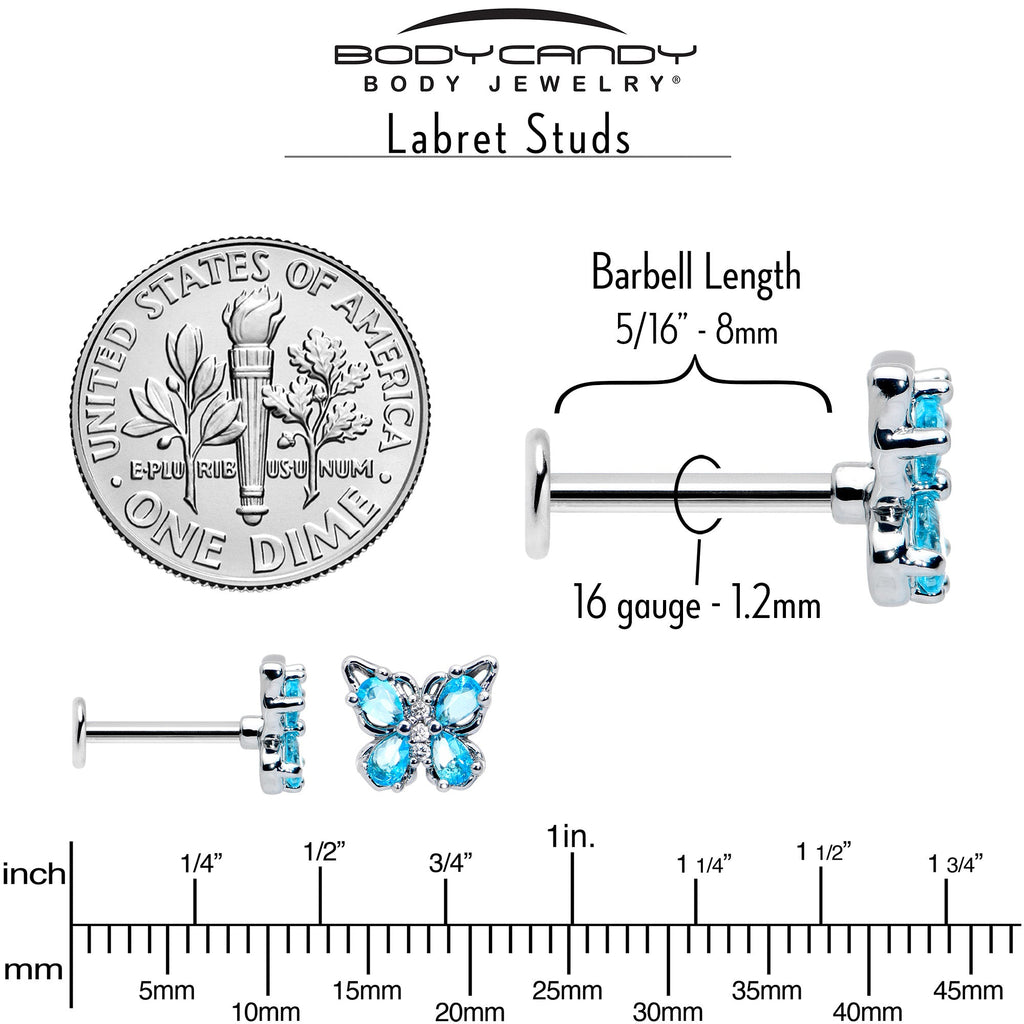 BodyCandy 16G 5/16 Blue Gem Baroque Butterfly Internally Threaded Labret — alternative angle