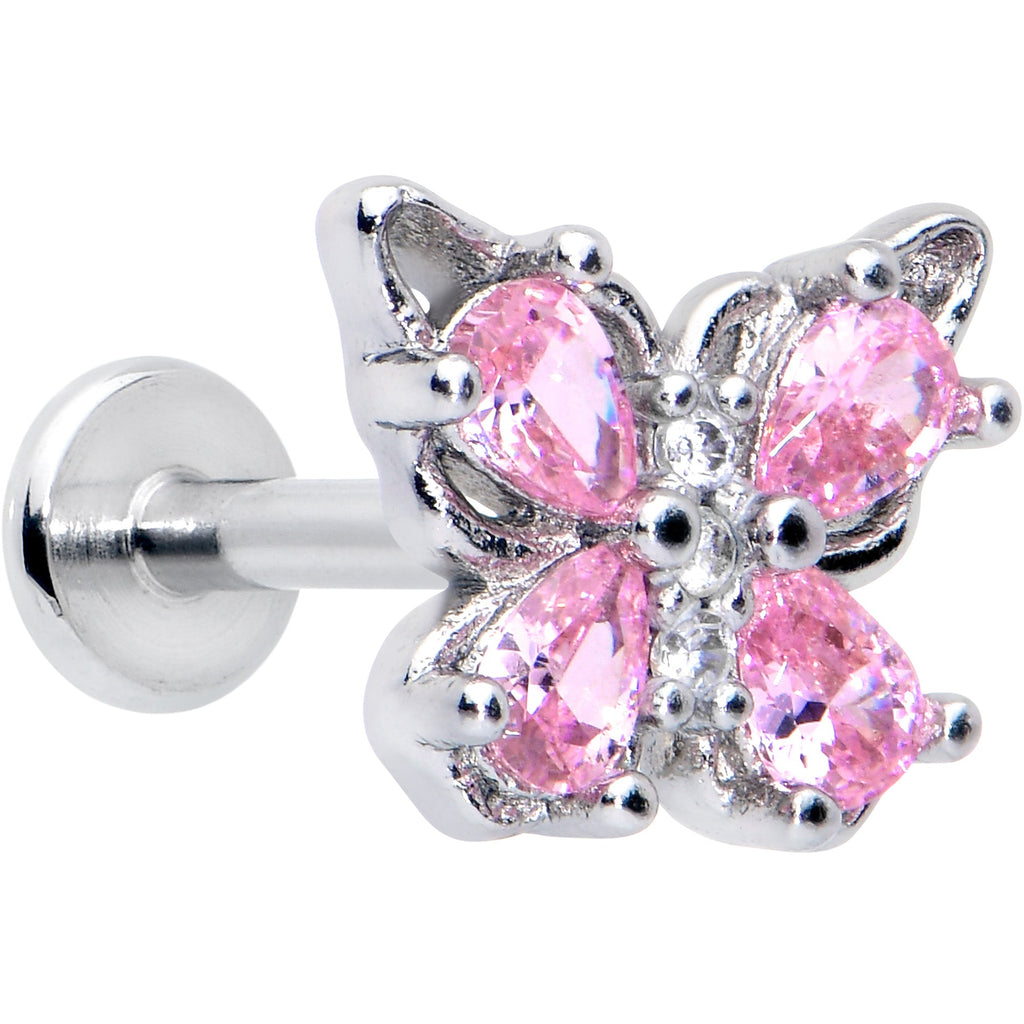 BodyCandy 16G 5/16 Pink Gem Baroque Butterfly Internally Threaded Labret — main product shot