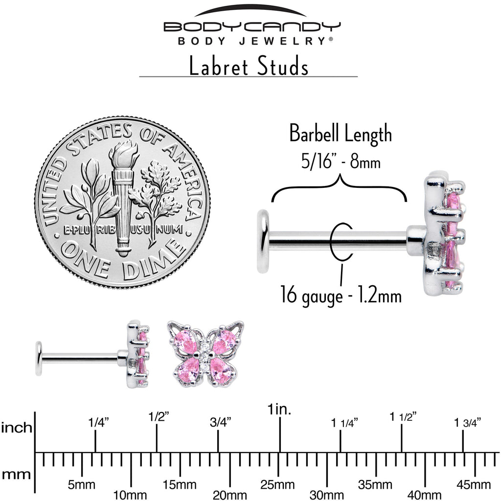 BodyCandy 16G 5/16 Pink Gem Baroque Butterfly Internally Threaded Labret — alternative angle