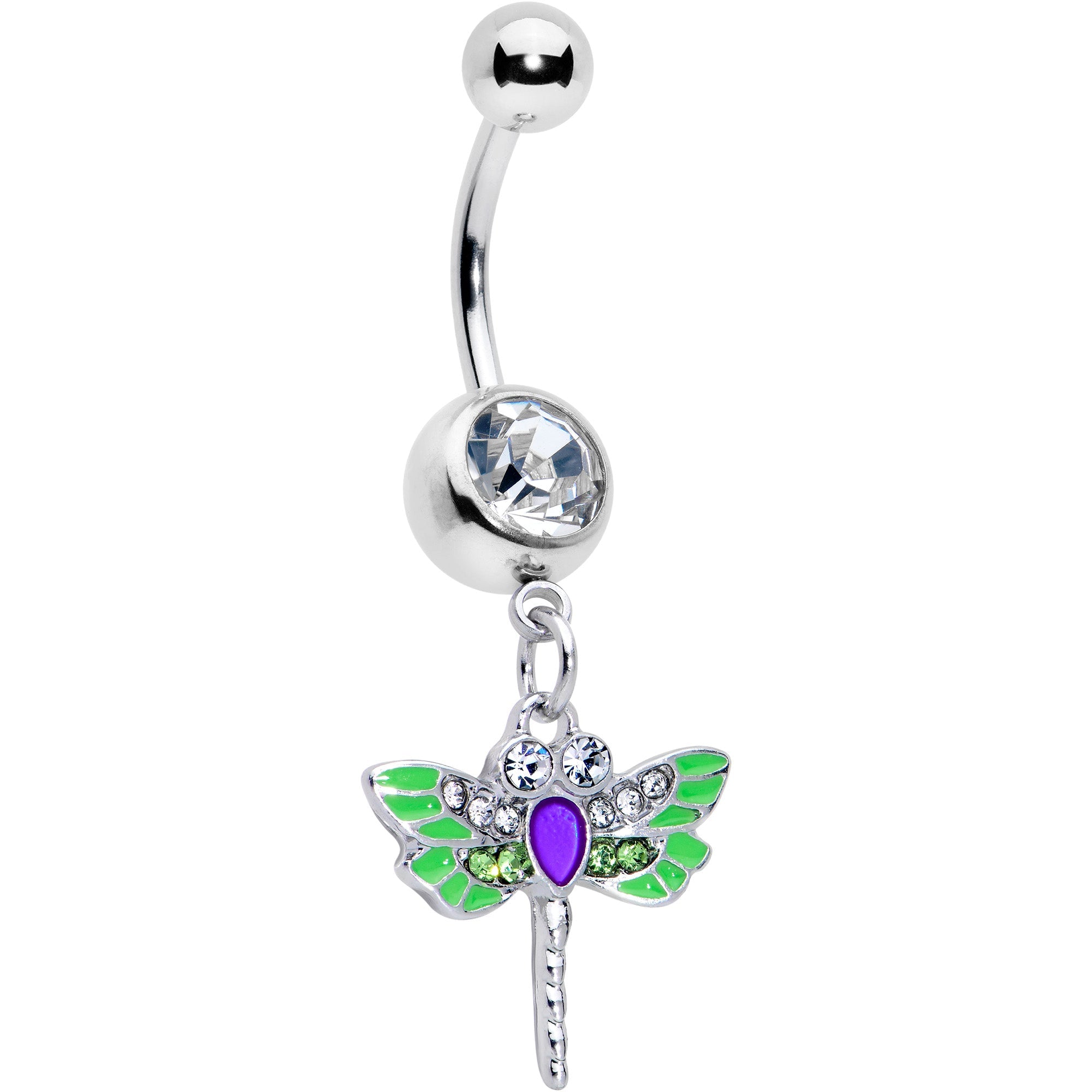 BodyCandy Green Clear Gem Bright Dragonfly Blue Dangle Belly Ring — main product shot