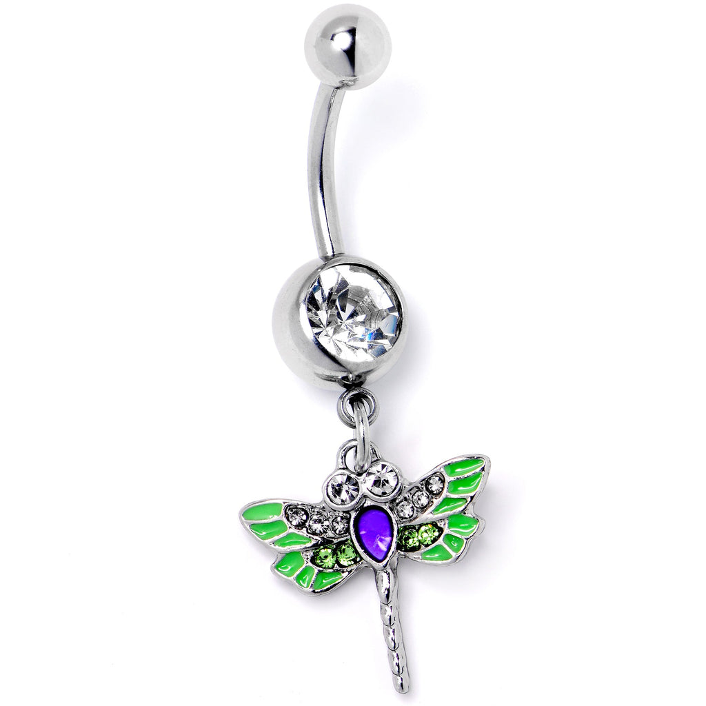BodyCandy Green Clear Gem Bright Dragonfly Blue Dangle Belly Ring — lifestyle context