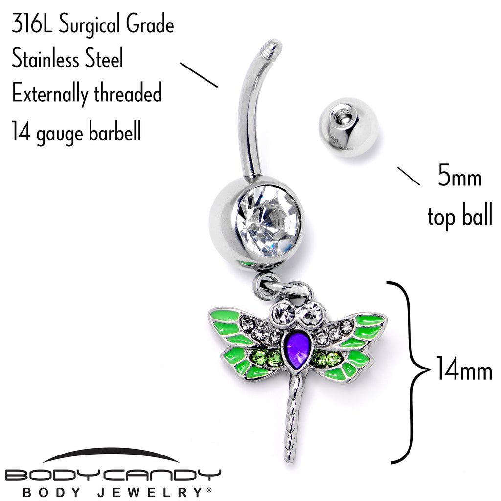 BodyCandy Green Clear Gem Bright Dragonfly Blue Dangle Belly Ring — back view