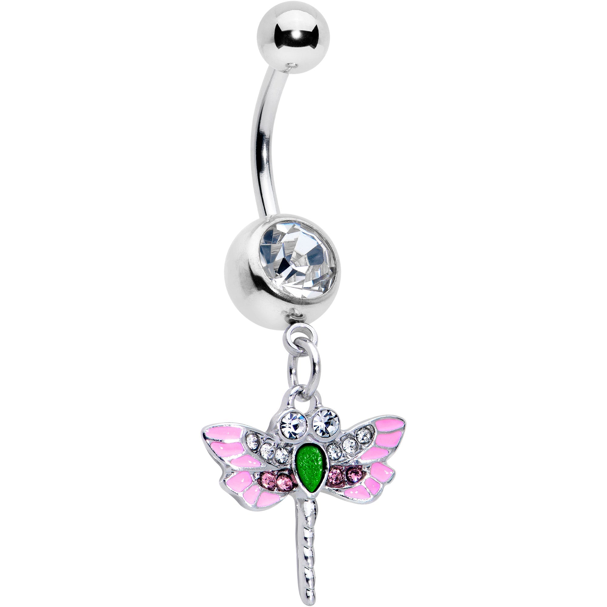 BodyCandy Pink Clear Gem Bright Dragonfly Pink Dangle Belly Ring — main product shot