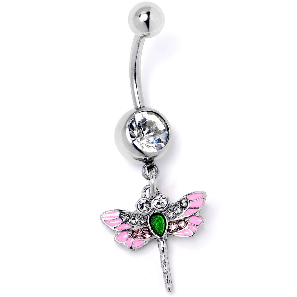 BodyCandy Pink Clear Gem Bright Dragonfly Pink Dangle Belly Ring — lifestyle context