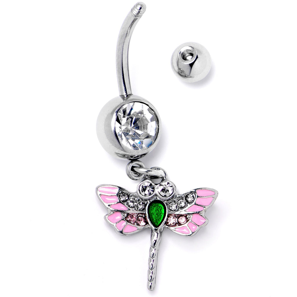 BodyCandy Pink Clear Gem Bright Dragonfly Pink Dangle Belly Ring — side view