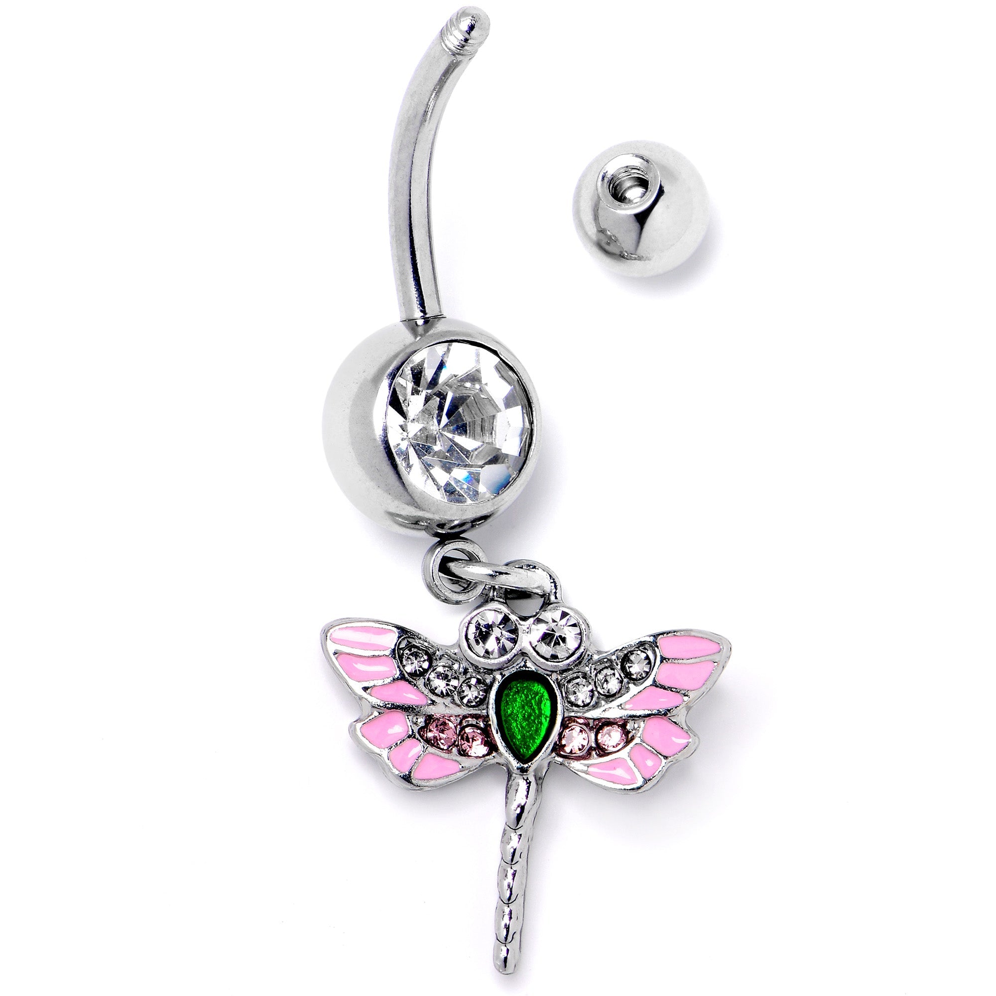 BodyCandy Pink Clear Gem Bright Dragonfly Pink Dangle Belly Ring — side view
