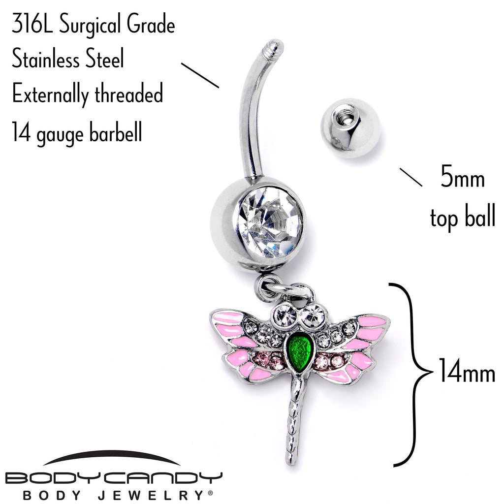 BodyCandy Pink Clear Gem Bright Dragonfly Pink Dangle Belly Ring — back view