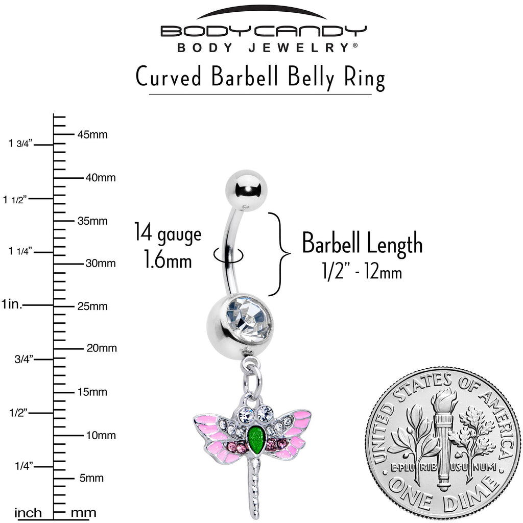BodyCandy Pink Clear Gem Bright Dragonfly Pink Dangle Belly Ring — alternative angle