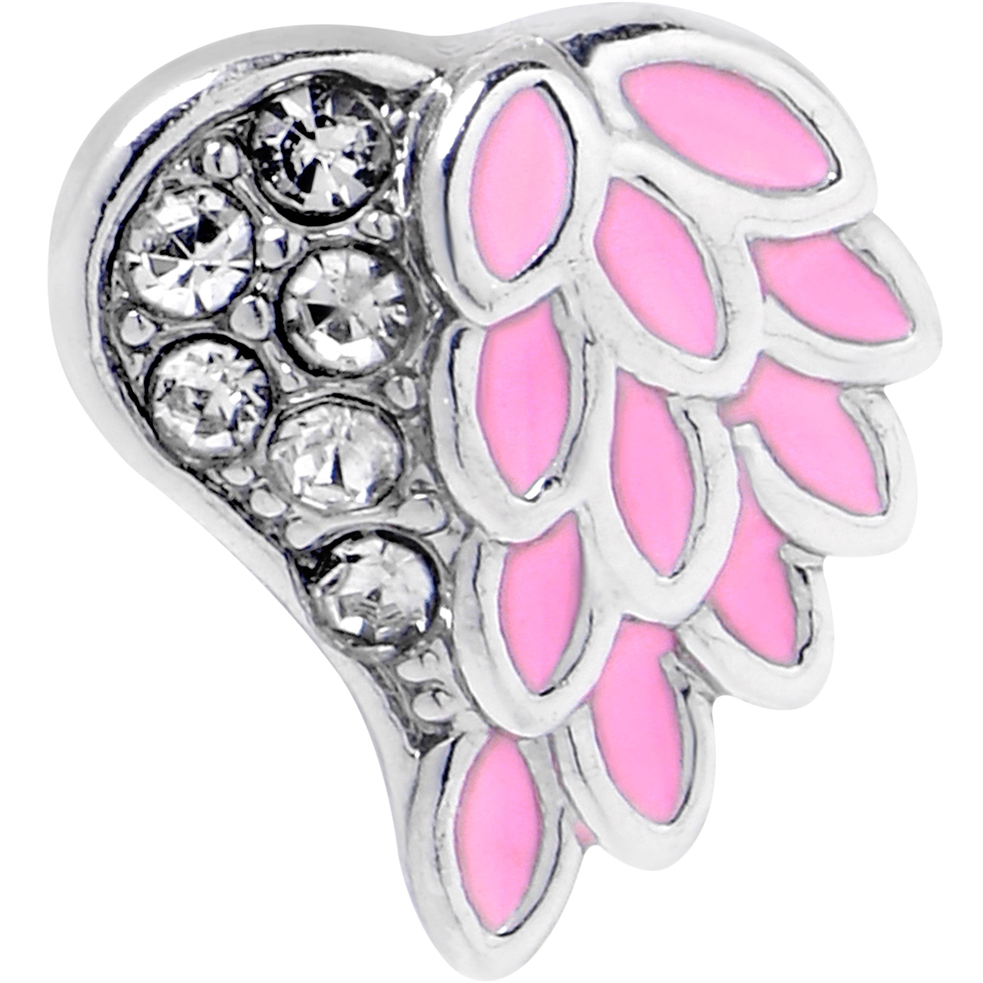 BodyCandy 20G 7mm Clear Gem Heavenly Heart Angel Wing Pink L Shape Nose Ring — detail close-up
