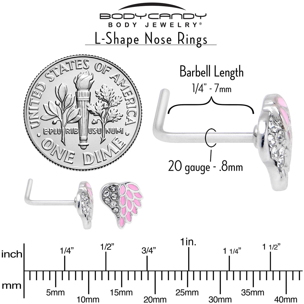 BodyCandy 20G 7mm Clear Gem Heavenly Heart Angel Wing Pink L Shape Nose Ring — alternative angle