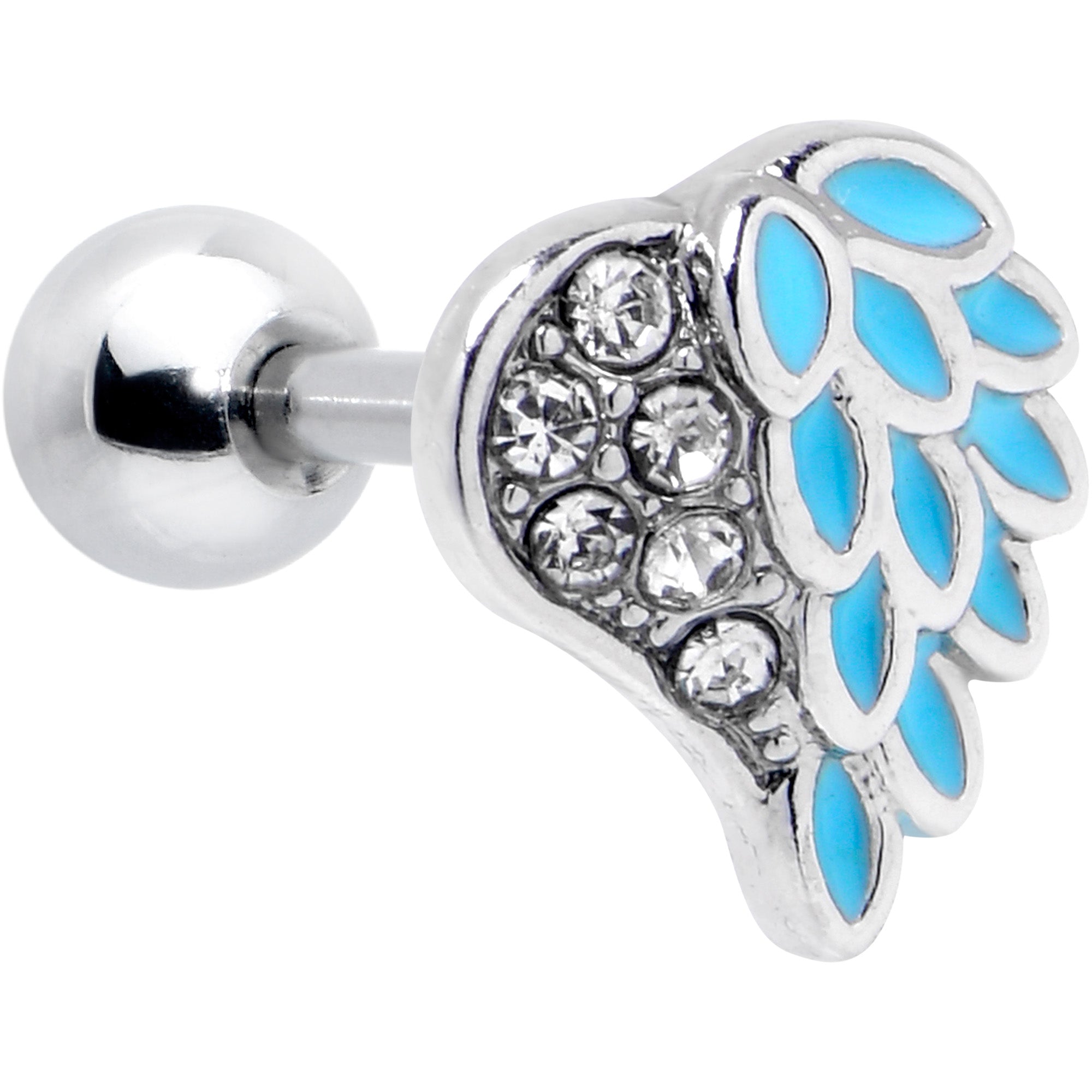 BodyCandy 16G 1/4 Clear Gem Heavenly Heart Angel Wing Blue Cartilage Earring — main product shot