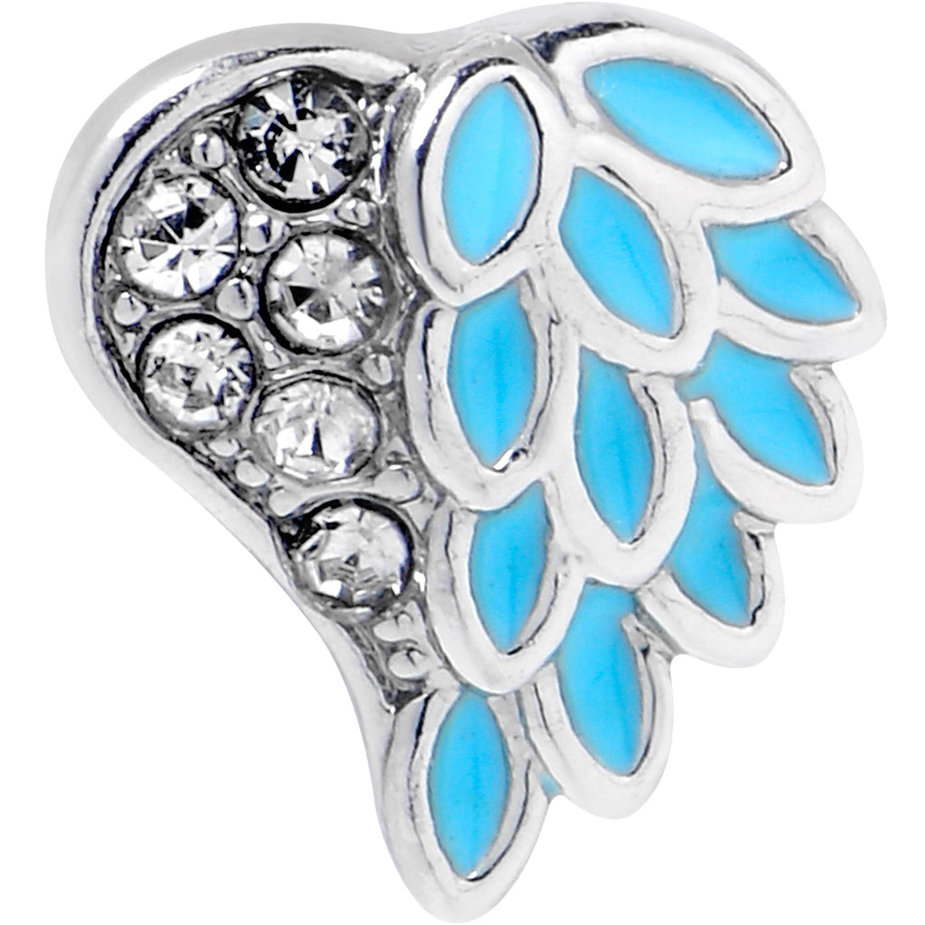 BodyCandy 16G 1/4 Clear Gem Heavenly Heart Angel Wing Blue Cartilage Earring — detail close-up