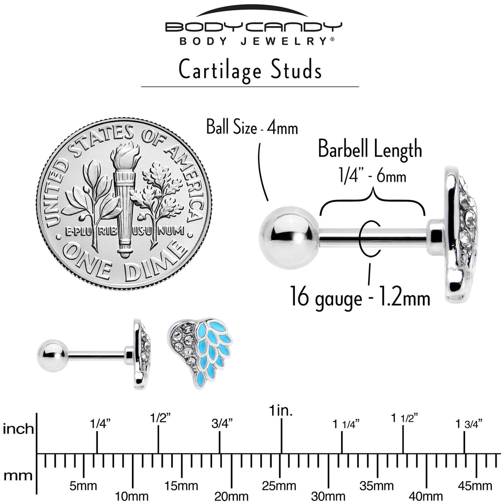 BodyCandy 16G 1/4 Clear Gem Heavenly Heart Angel Wing Blue Cartilage Earring — in-use photo